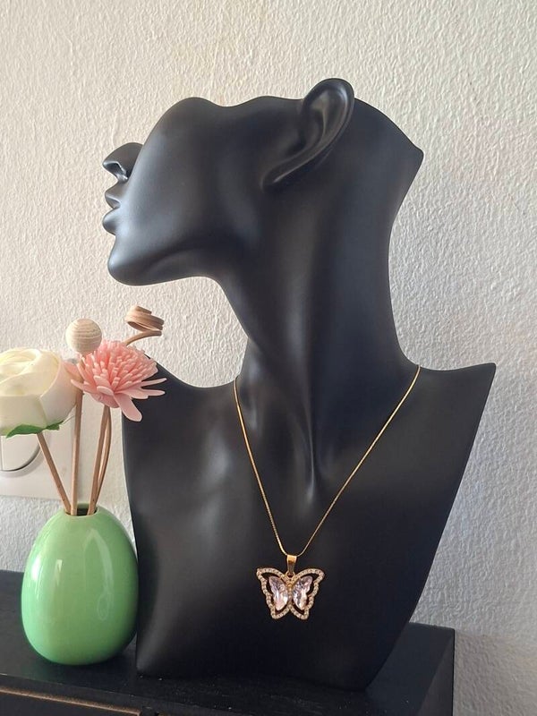 COLLIER PAPILLON  ROSE EN ACIER INOXYDABLES