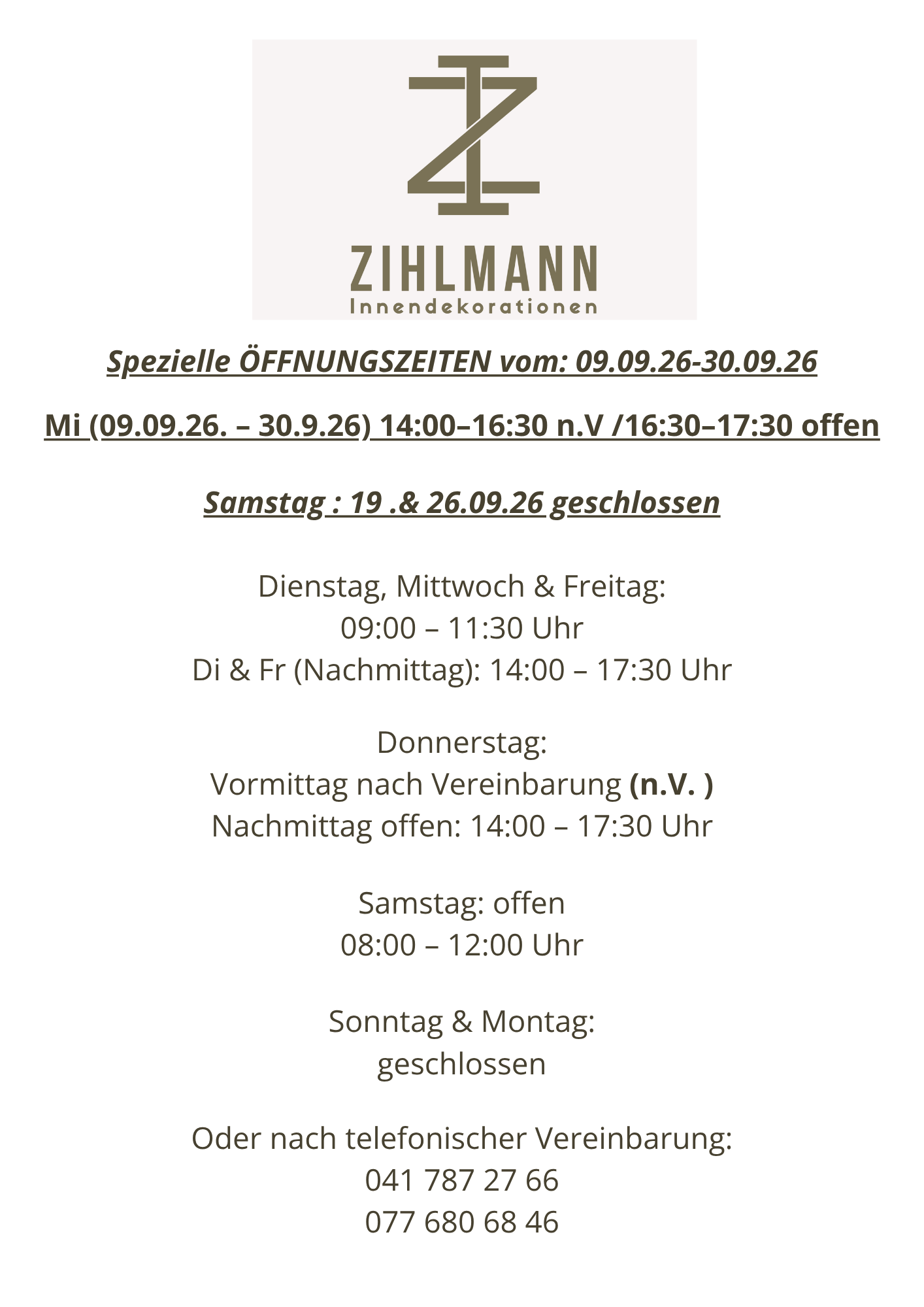 Öffnungszeiten September 2026