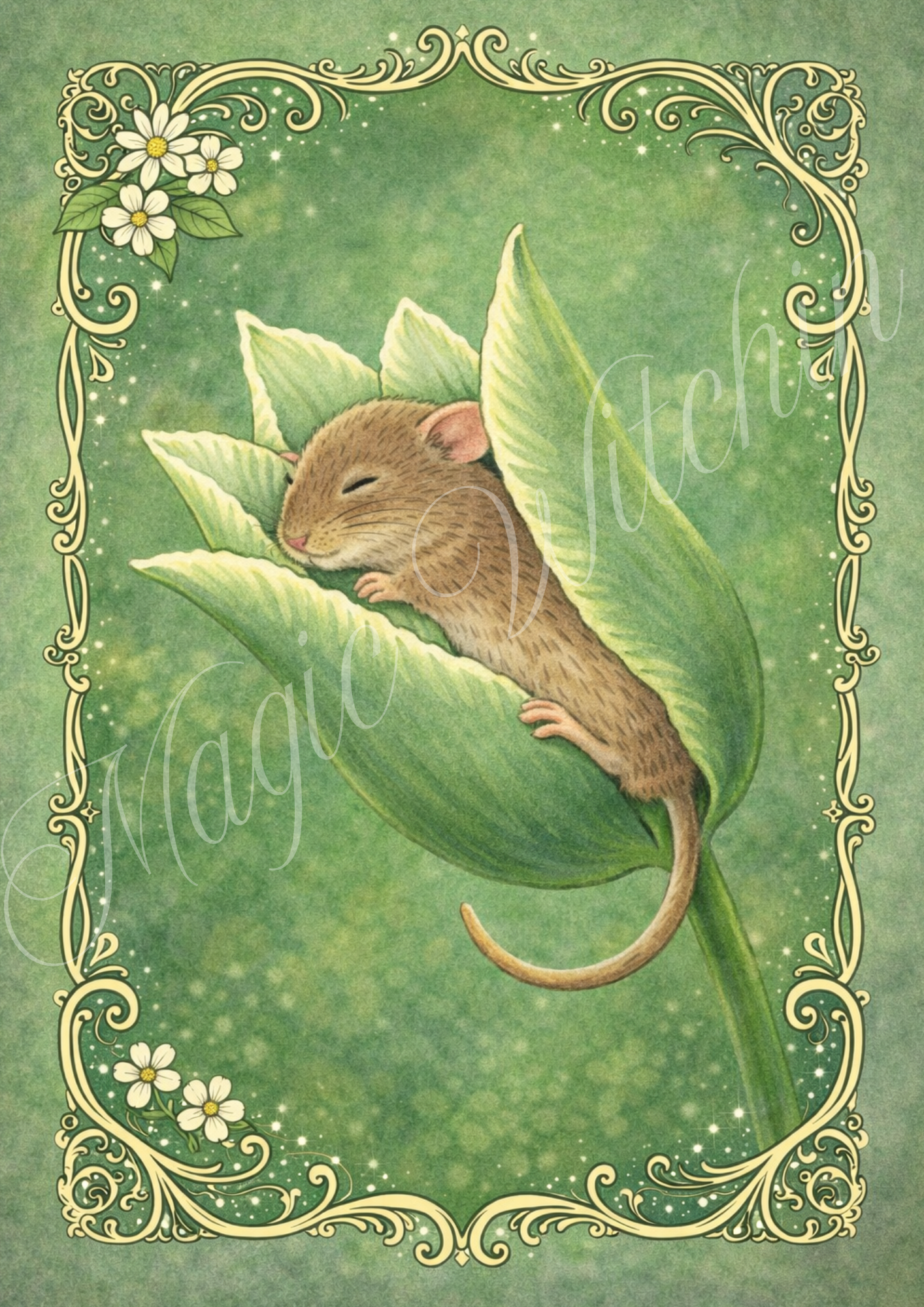 Muisje in groene bloem