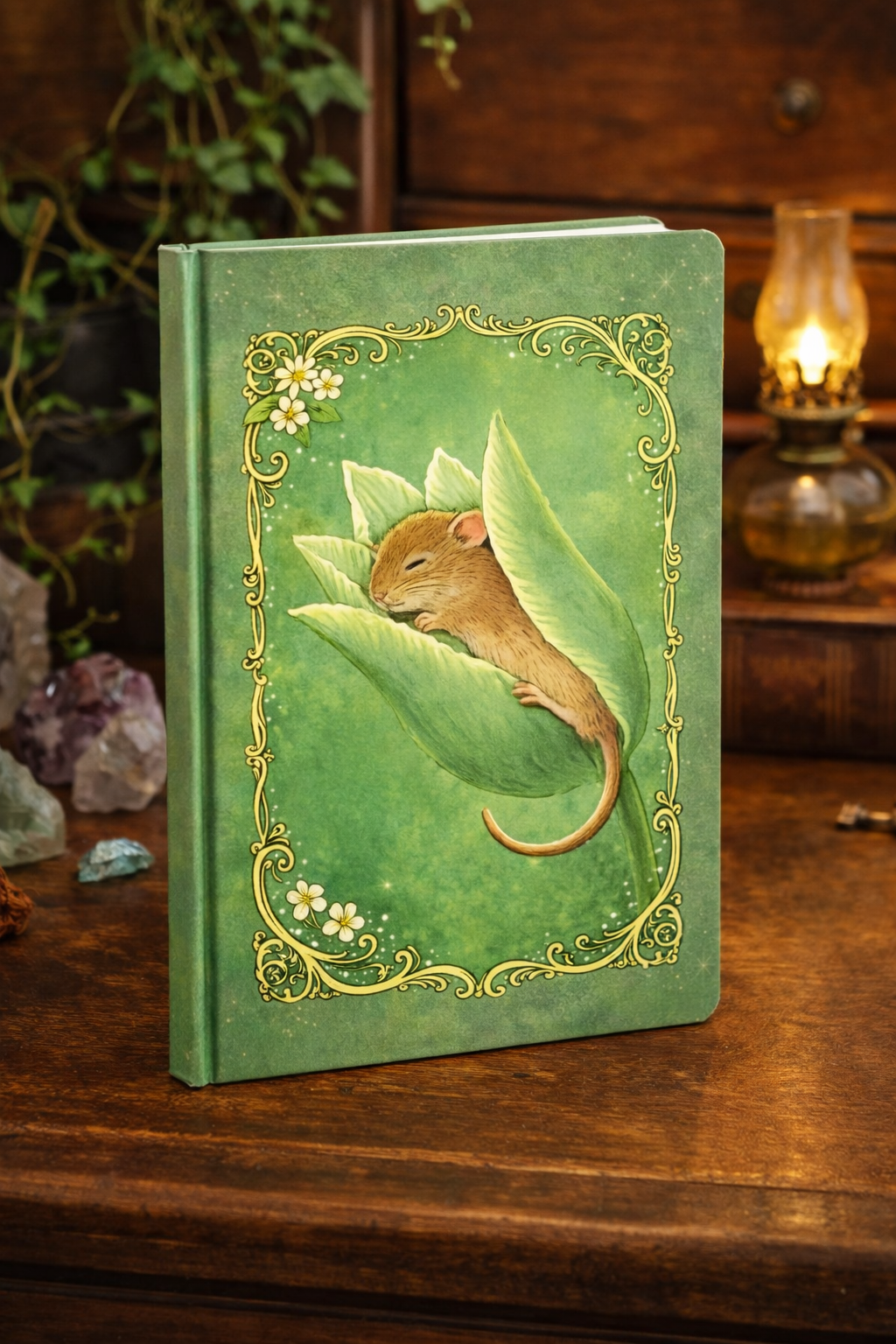 Journal dwergmuisje in groene bloem