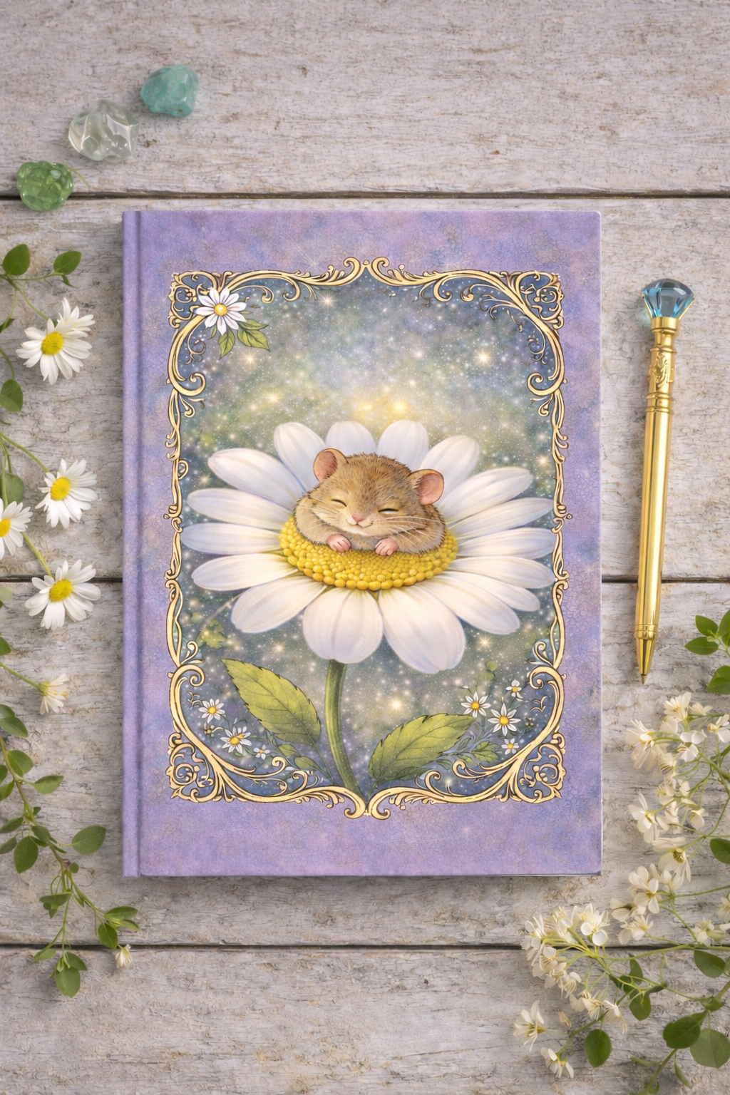 Journal dwergmuisje op margriet