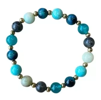 Dames armband blauwe natuursteen en goudkleurige kralen