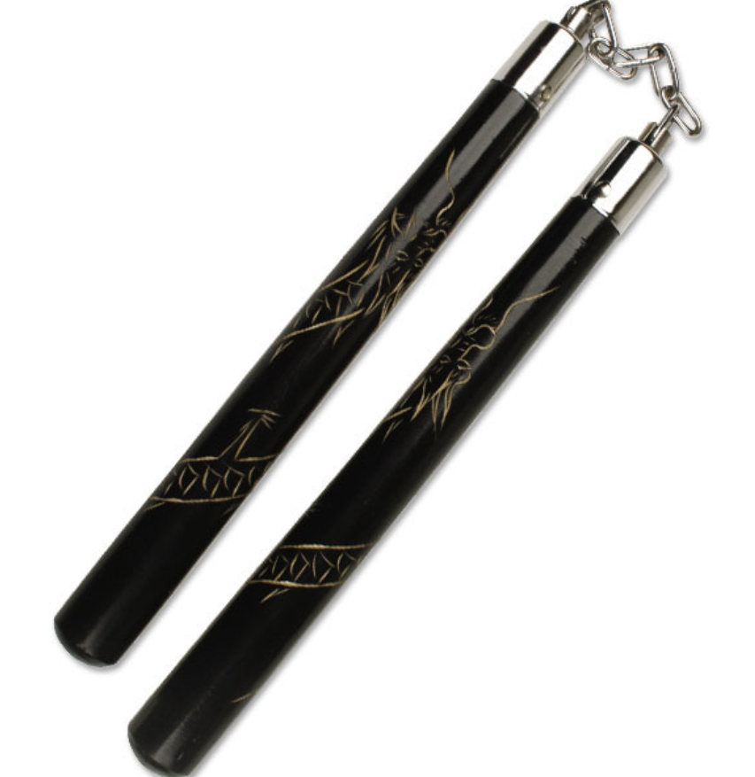 Black Oak Carved Dragon Nunchaku