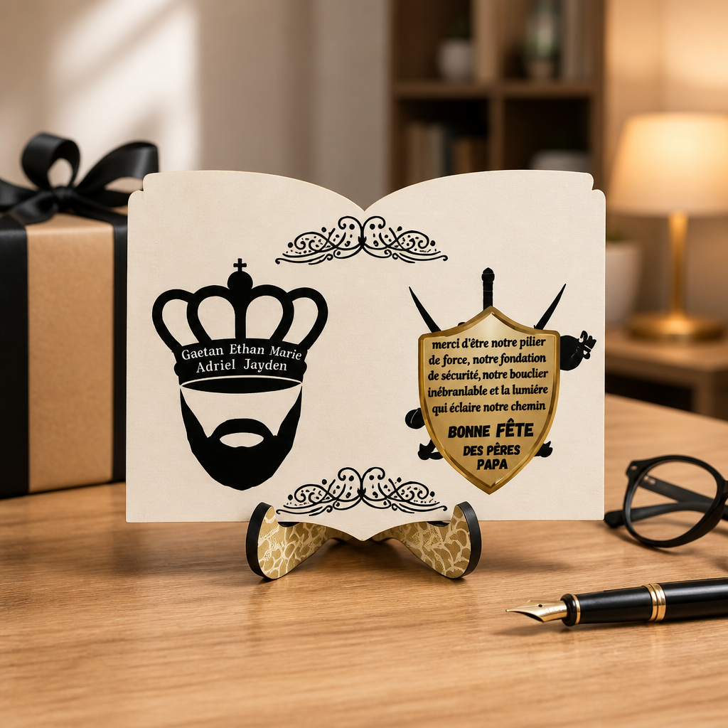 Cadre en bois personnalisé pour la Fête des Pères, avec design super‑héros et style livre, cadeau unique pour papa.