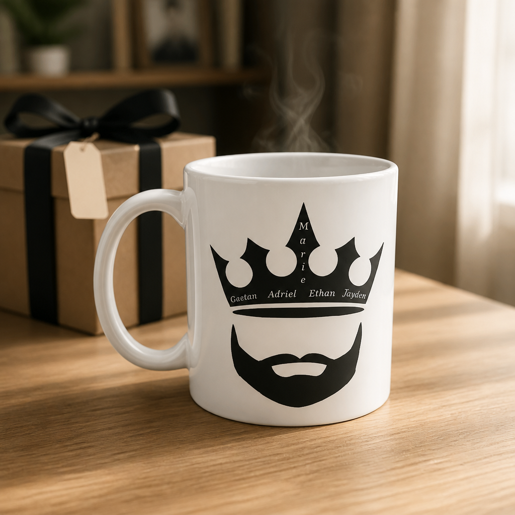 Tasse personnalisée Fête des Pères avec illustration “Héros du quotidien” et message d’amour, cadeau spécial pour papa