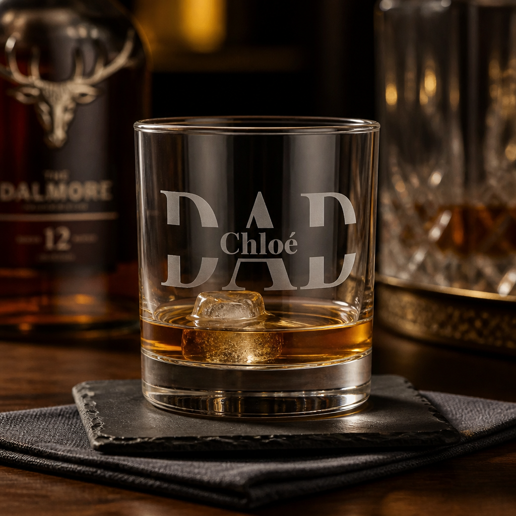 Verre à whisky gravé “DAD” avec prénom des enfants 