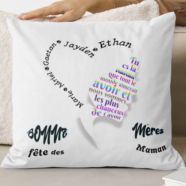 💖Housse de coussin personnalisée – Prénoms & message fête des mères