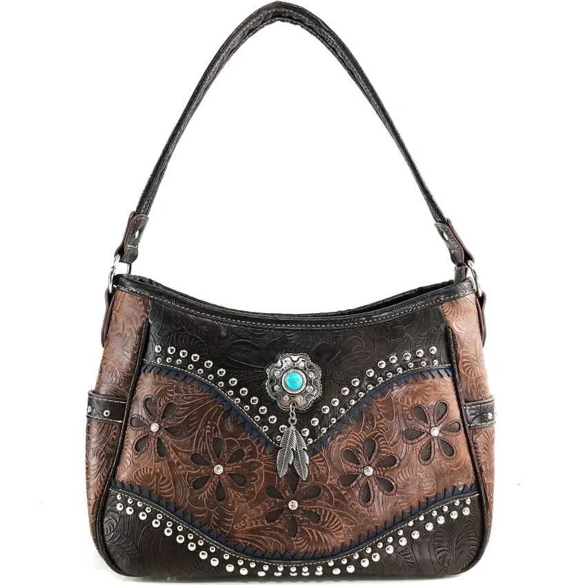 Western handtas met Concho Veren en Hobo Bruin