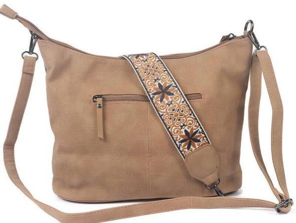 Dutch Schoudertas Palma Camel met geweven band