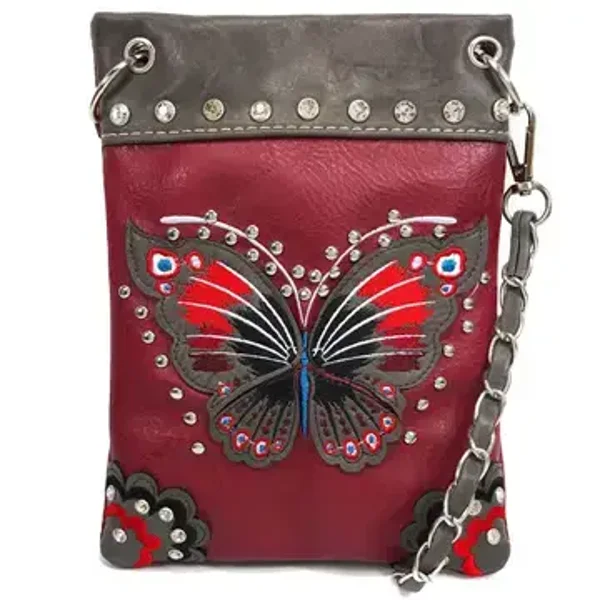 Western Geborduurde veelkleurige schoudertas met vlinder Rood