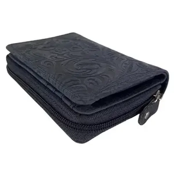 Damesportemonnee van Leer met bloemenprint Donkerblauw
