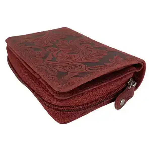 Damesportemonnee van Leer met bloemenprint Rood