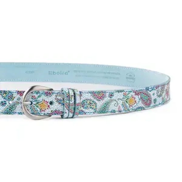 Kleurrijke leren dames ceintuur met bloemenprint Blauw