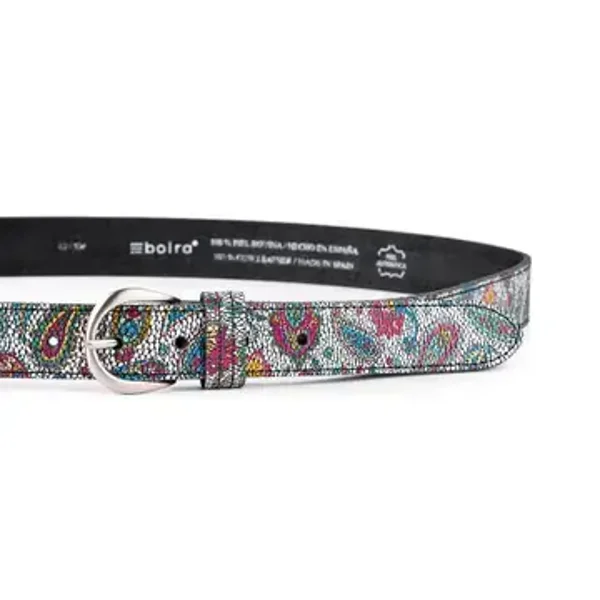 Kleurrijke leren dames ceintuur met bloemenprint Creme