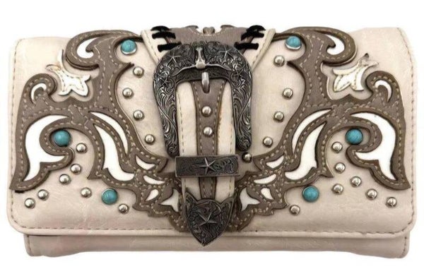 Western - Country Style Crossbody Portemonnee Longhorn Wit