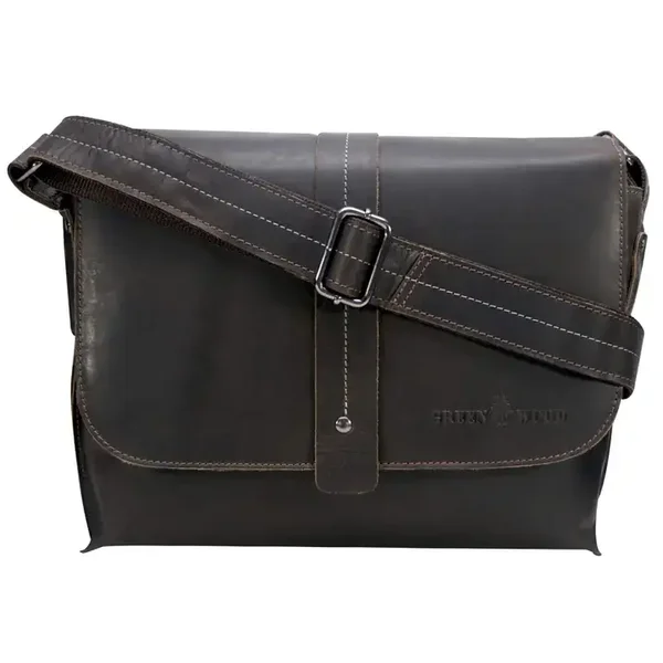 Greenwood Leren Laptop Schoudertas 13,3 Inch Donkerbruin