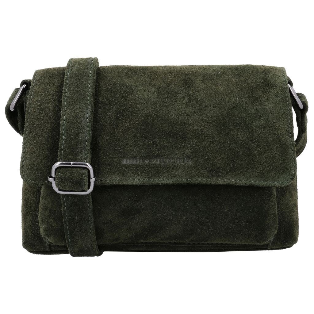 Hide & Stitches Brazos Leren / Suéde Schoudertas Olijfgroen