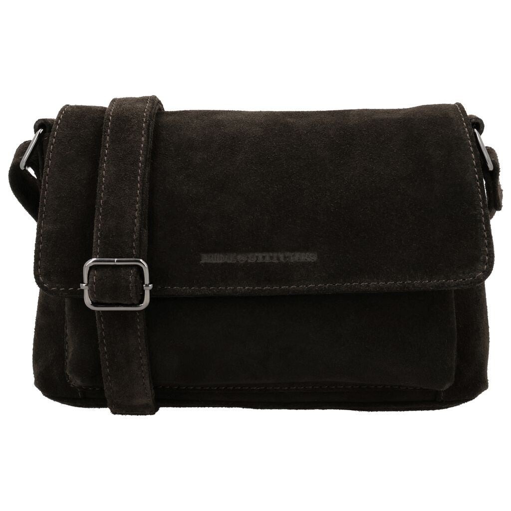 Hide & Stitches Brazos Leren / Suéde Schoudertas Donkerbruin