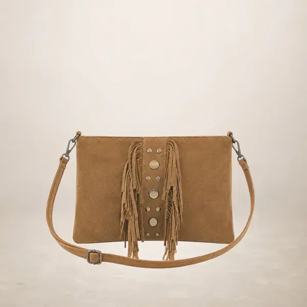 Dames Suéde Leren Bohemian Schoudertas Riova Camel
