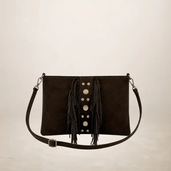 Dames Suéde Leren Bohemian Schoudertas Riova Coffee