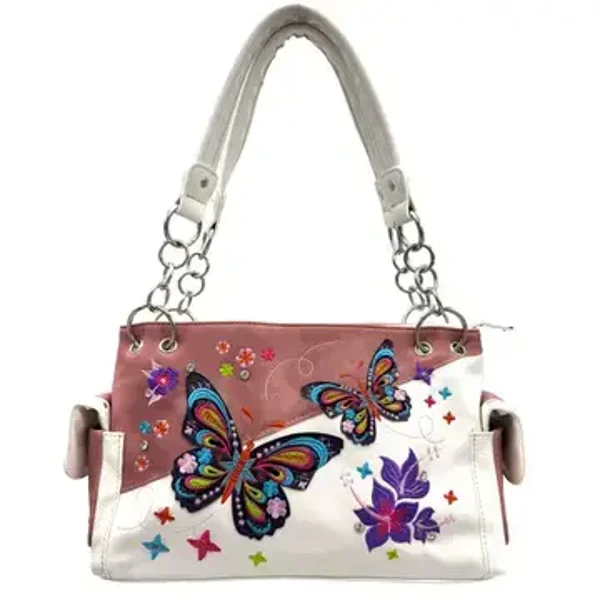 Western Vlinder Regenboog Geborduurde Handtas Roze