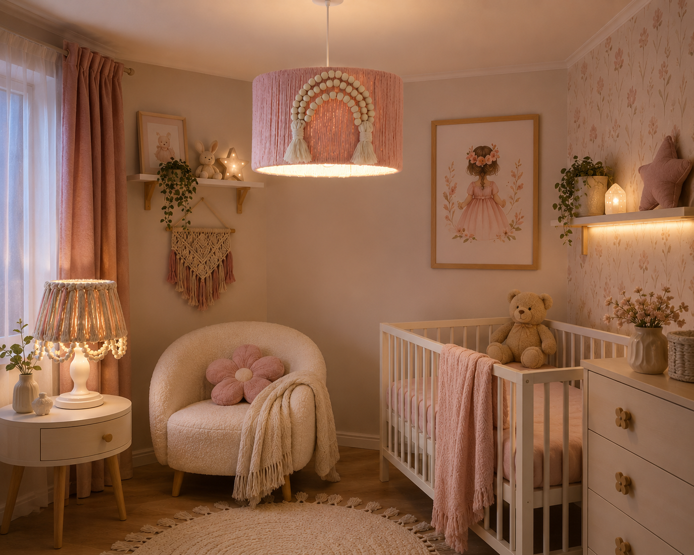 Zestaw lampka nocna i lampa sufitowa boho