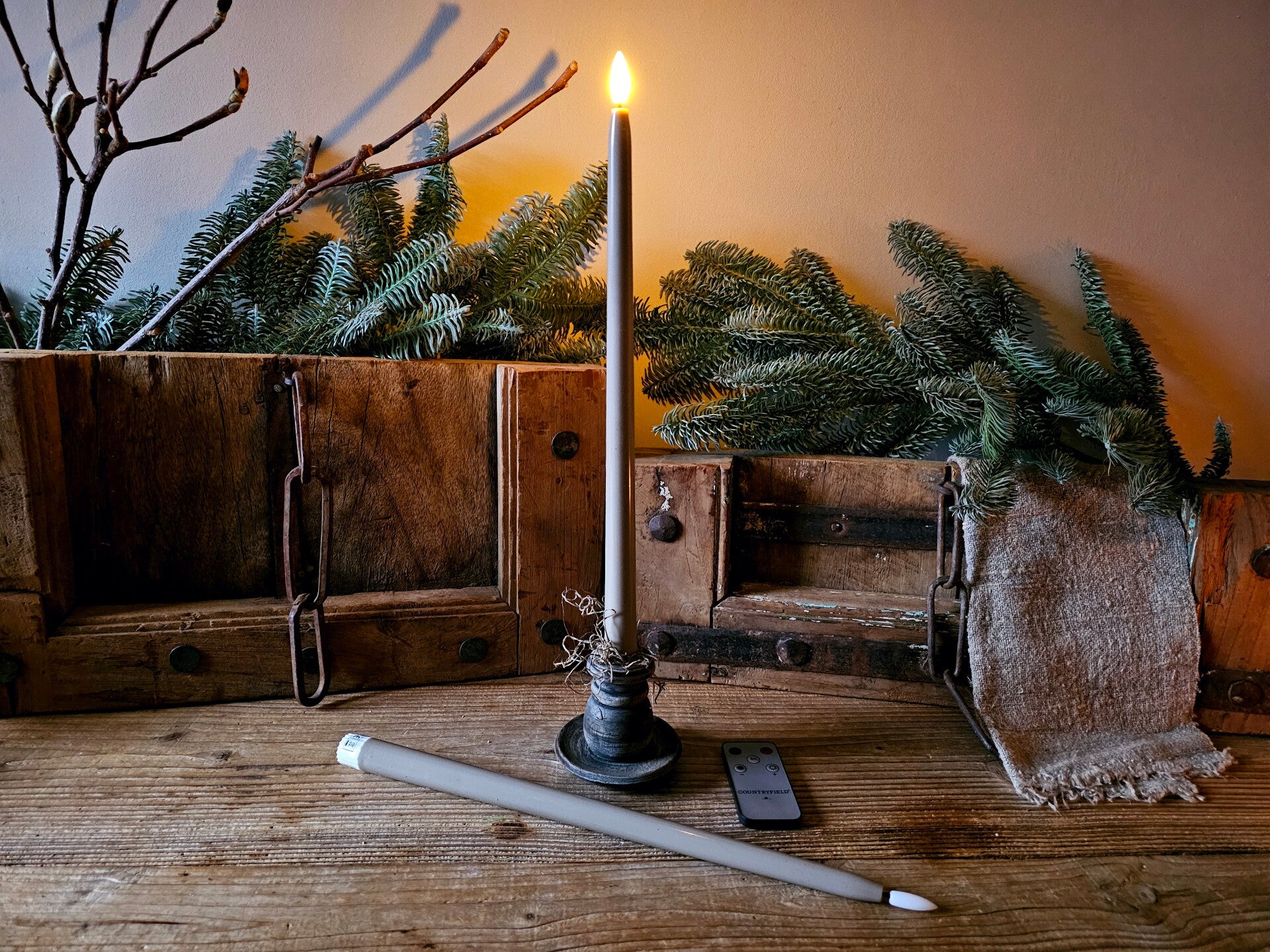 Led dinerkaars XL Taupe Countryfield - set van 2 incl. afstandsbediening