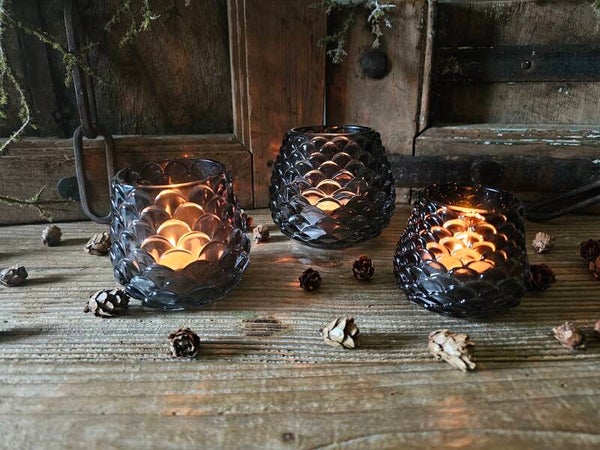 Waxinelicht dennenappel zwart