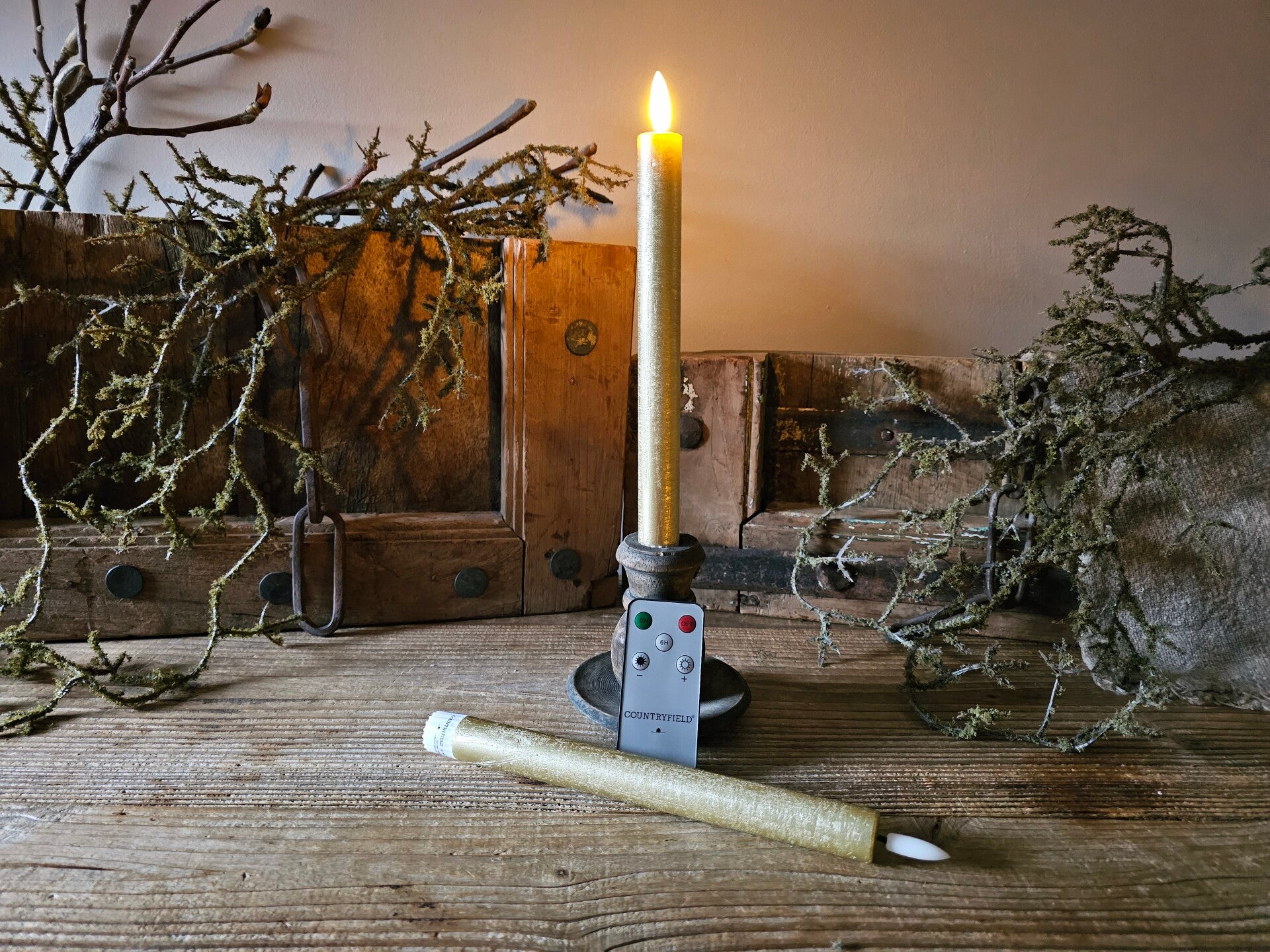 Led dinerkaars Goud Countryfield - set van 2 incl. afstandsbediening