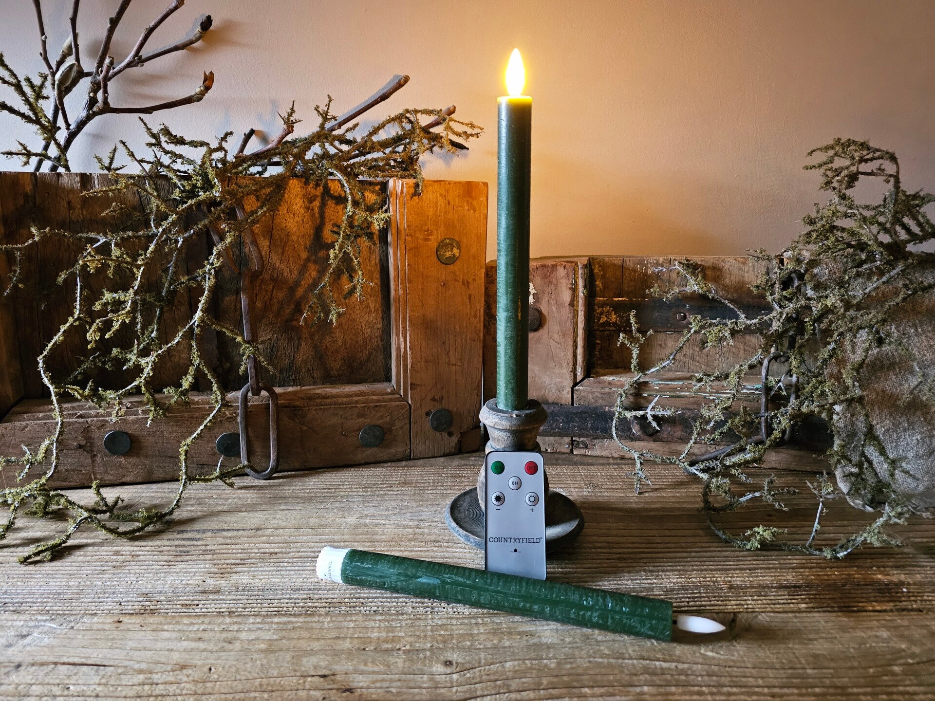 Led dinerkaars Groen Countryfield - set van 2 incl. afstandsbediening