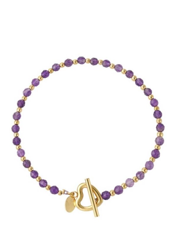 Armband elastiek hart paars