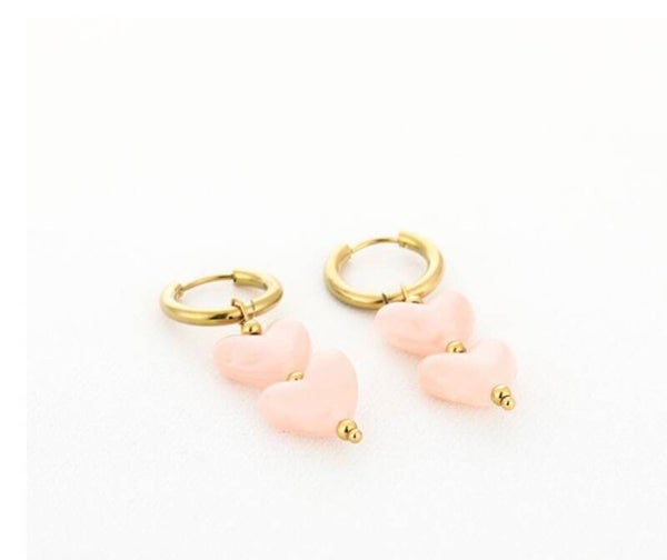 Oorbellen hartjes licht roze