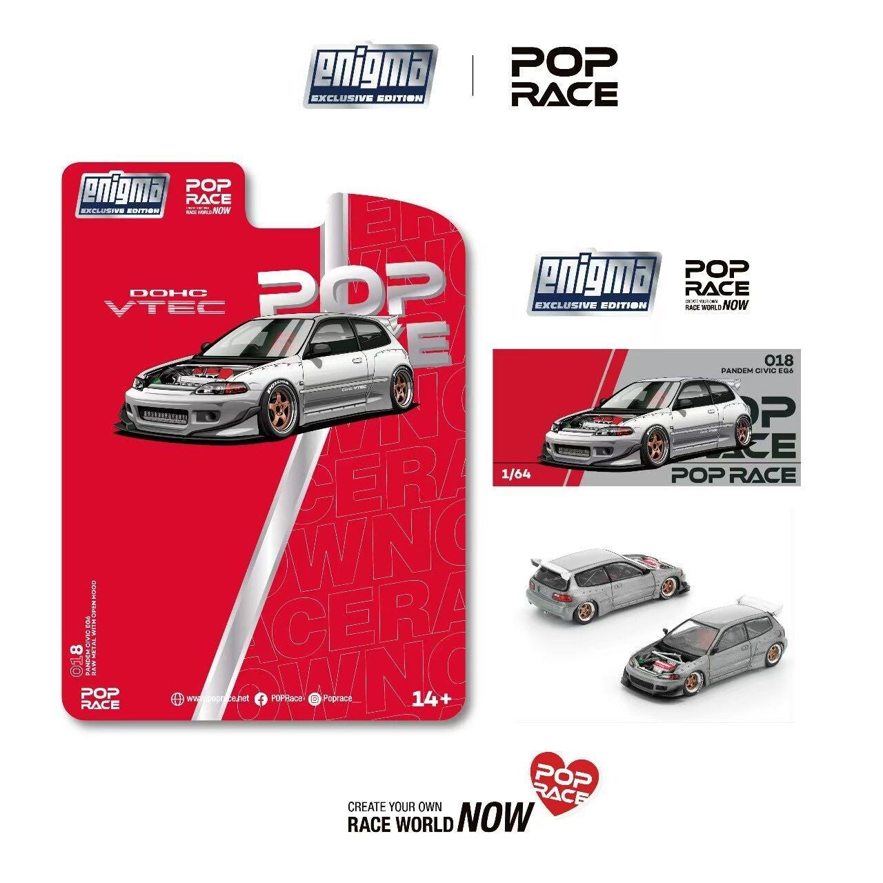 1:64 Pop Race Limited - Pandem Honda Civic EG6, raw metal