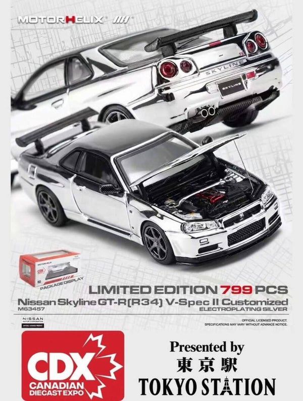 1:64 Motorhelix - Nissan Skyline GT-R (R34) V-Spec II Customized, electroplting silver