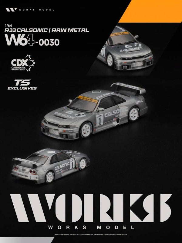 1:64 Works - Nissan Skyline R33 *Calsonic* raw metal *Canadian Diecast Expo*