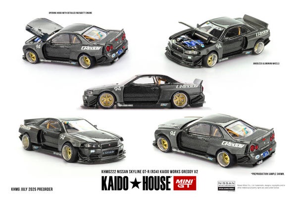 1:64 Mini GT Kaido - Nissan Skyline GT-R (R34) Kaido Works GReddy V2
