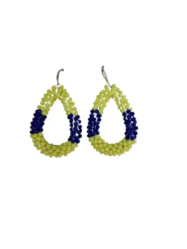 Oorbellen blauw,geel ovaal