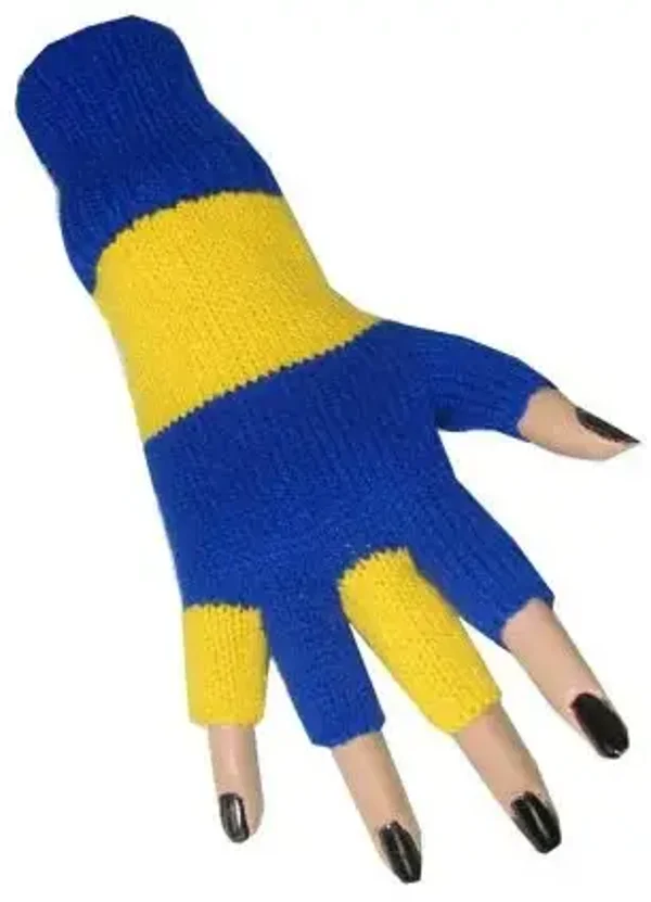 Vingerloze handschoen blauw/geel