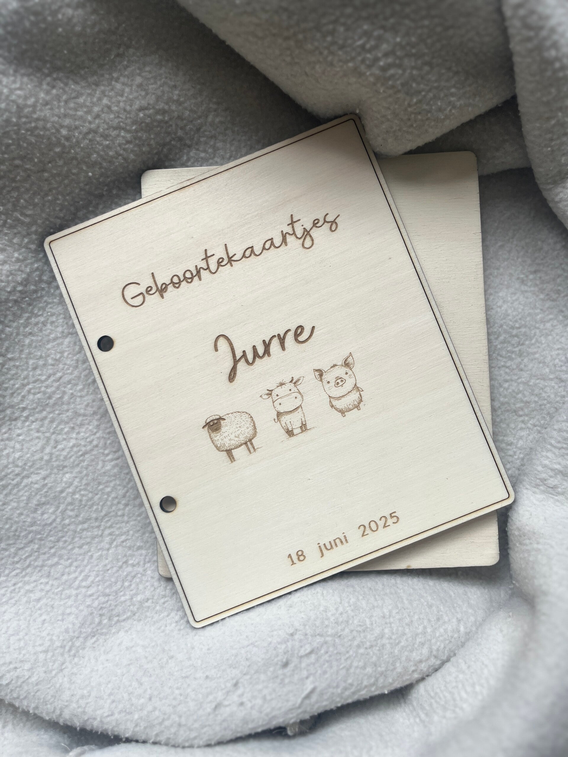 Houten geboortekaarten bundel (boerderijdieren)