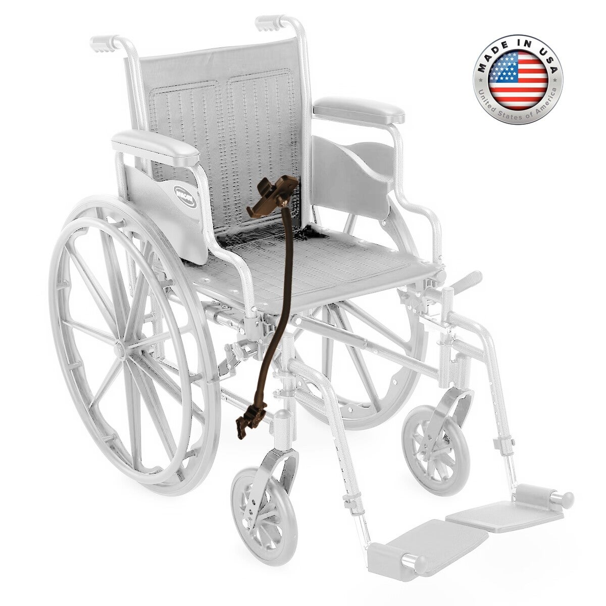 18 inch universal heavy duty gooseneck standard phone holder for tubular metal wheelchairs.