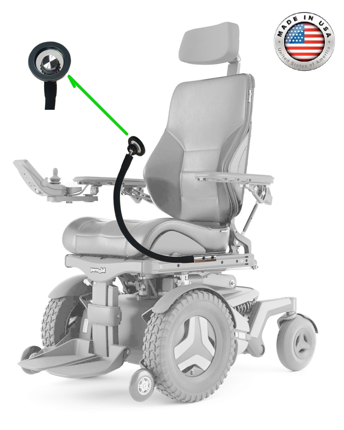 18 inch Magsafe style heavy duty gooseneck phone holder compatible with Permobil and Quantum chairs