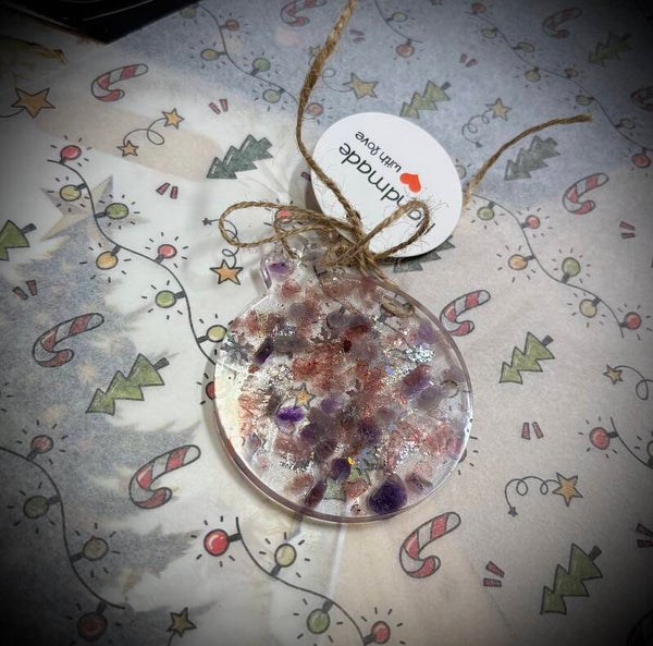 Boule de Noël Quartz Rose & Améthyste