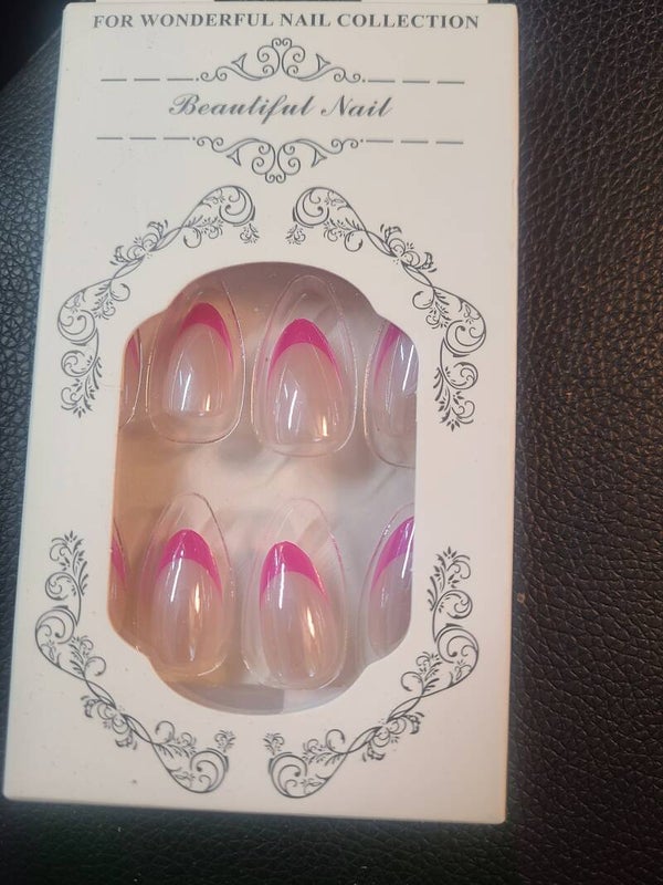 Pink Fushion French Tip Cat's Eye Medium Almond