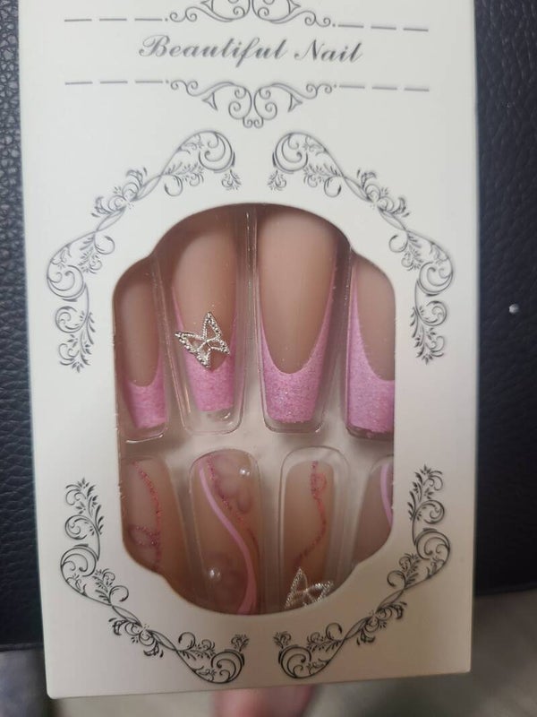 Pink French Tip Butterfly XL Square