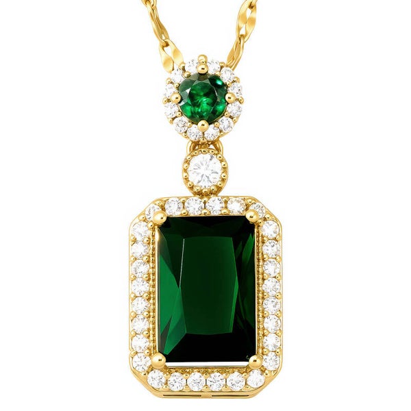 Green & Cubic Necklace, 18K Gold Plated Steel