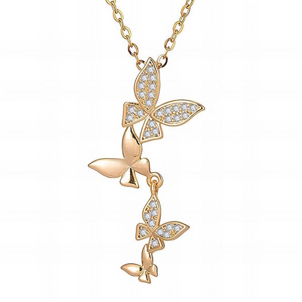 "Dropping Butterflies" Necklace, 18K Gold Plated Steel