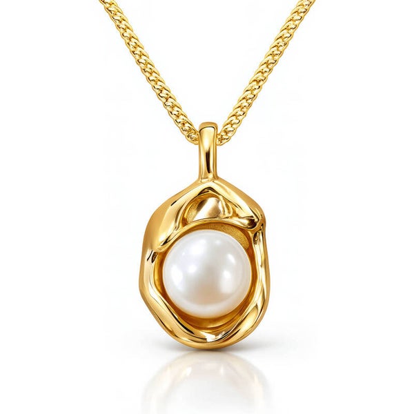 Pearl Necklace, 18K Gold Plated Steel
