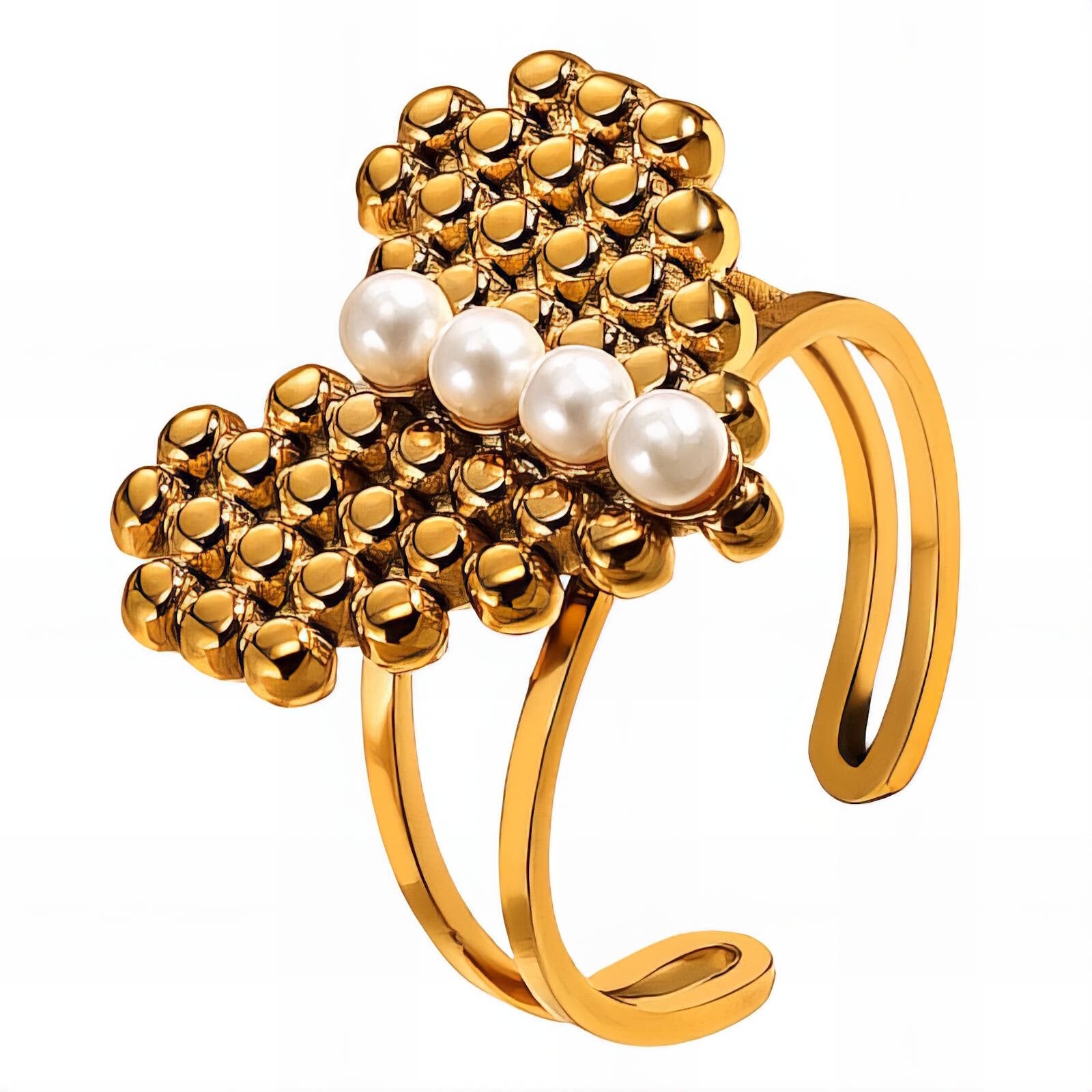 Heart" Pearl Ring, 18K Gold Plated Steel