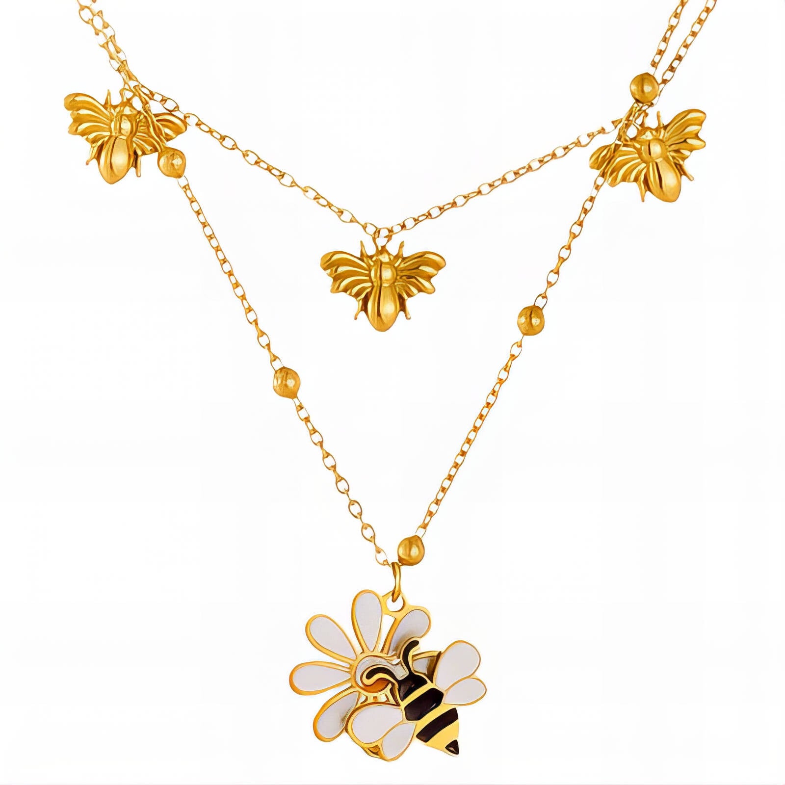 "Bees" Necklace, 18K Gold Plated Steel