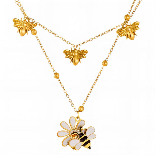 "Bees" Necklace, 18K Gold Plated Steel